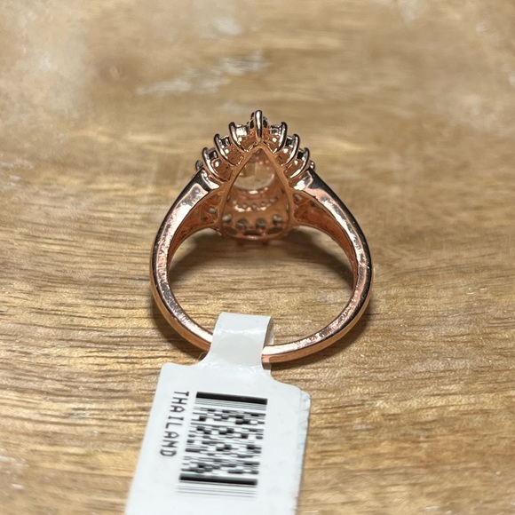 Synthetic Morganite & White Zircon Tear Drop Rose Gold Over Sterling Silver Ring - Picture 6 of 13
